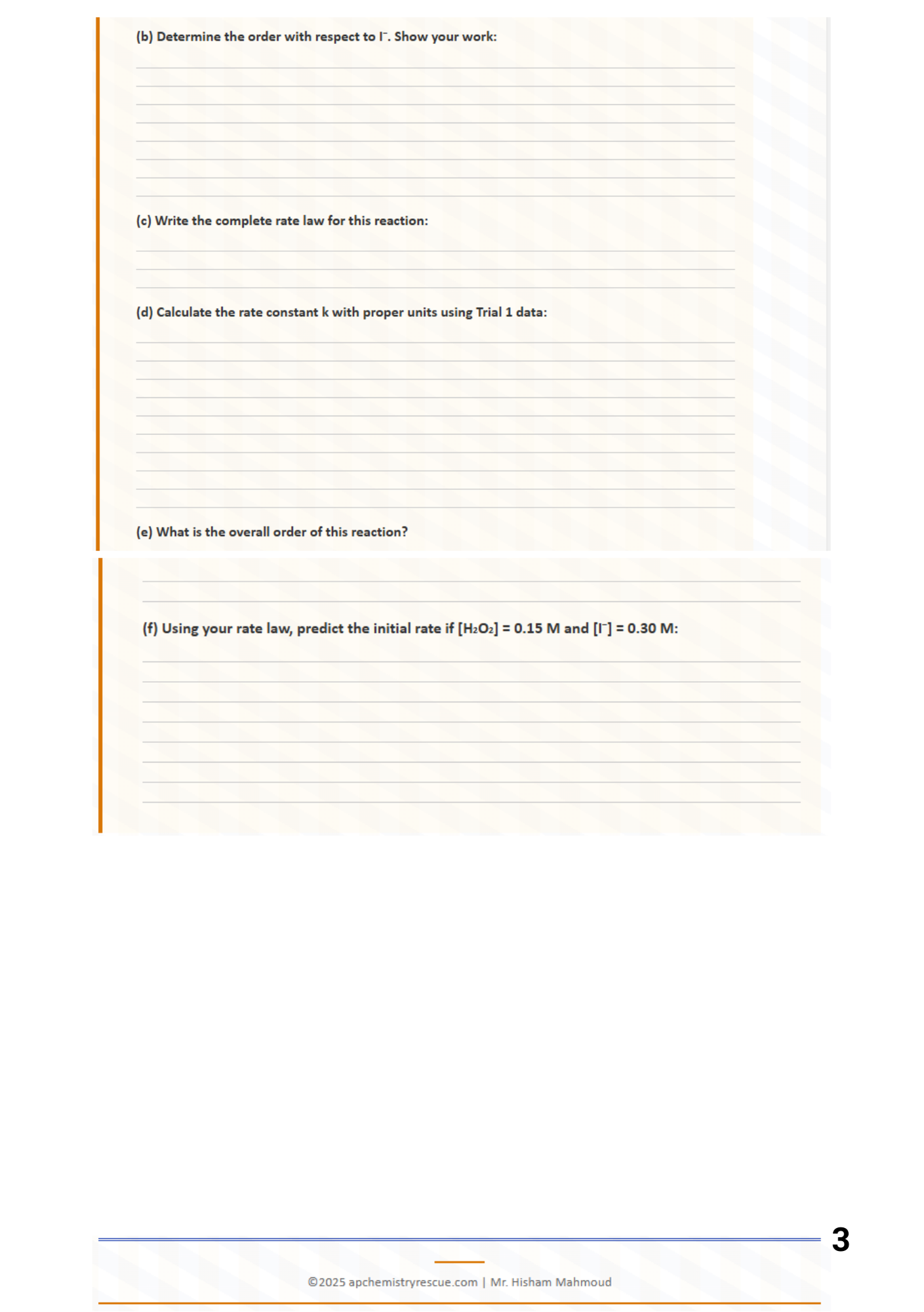FREE AP Chemistry Unit 5 Kinetics Main Concepts - Complete Worksheet Unanswered