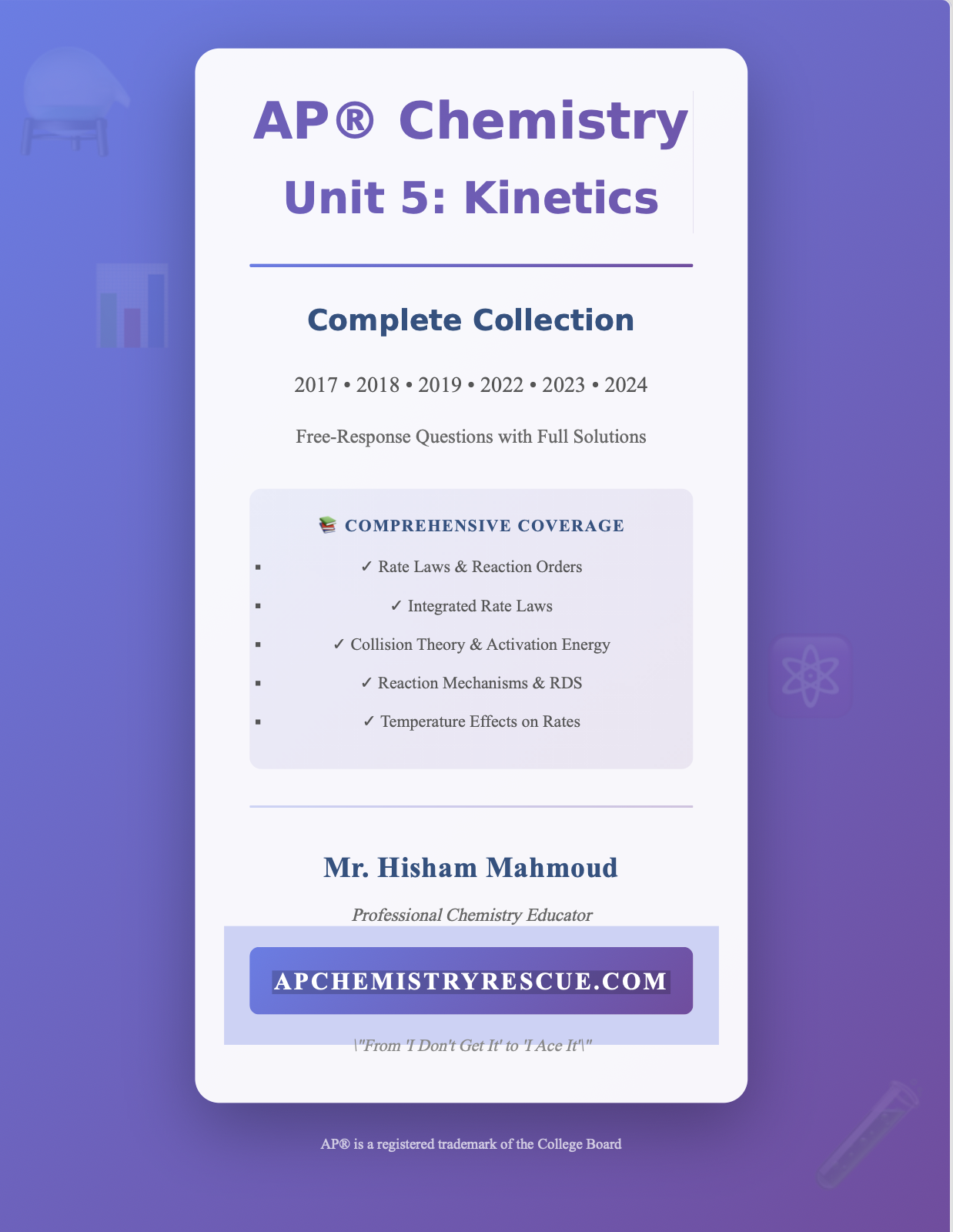 AP CHEMISTRY PAST PAPERS Questions Topical UNIT 5 APCHEMISTRYRESCUE