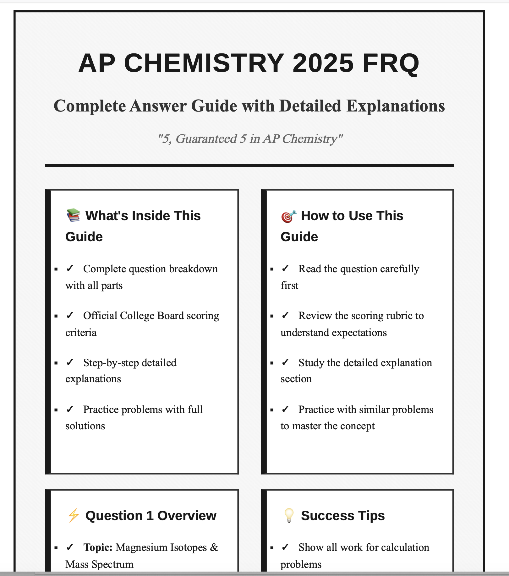 AP Chemistry 2025 FRQ Complete Answer Guide - All 7 Questions with Expert Explanations