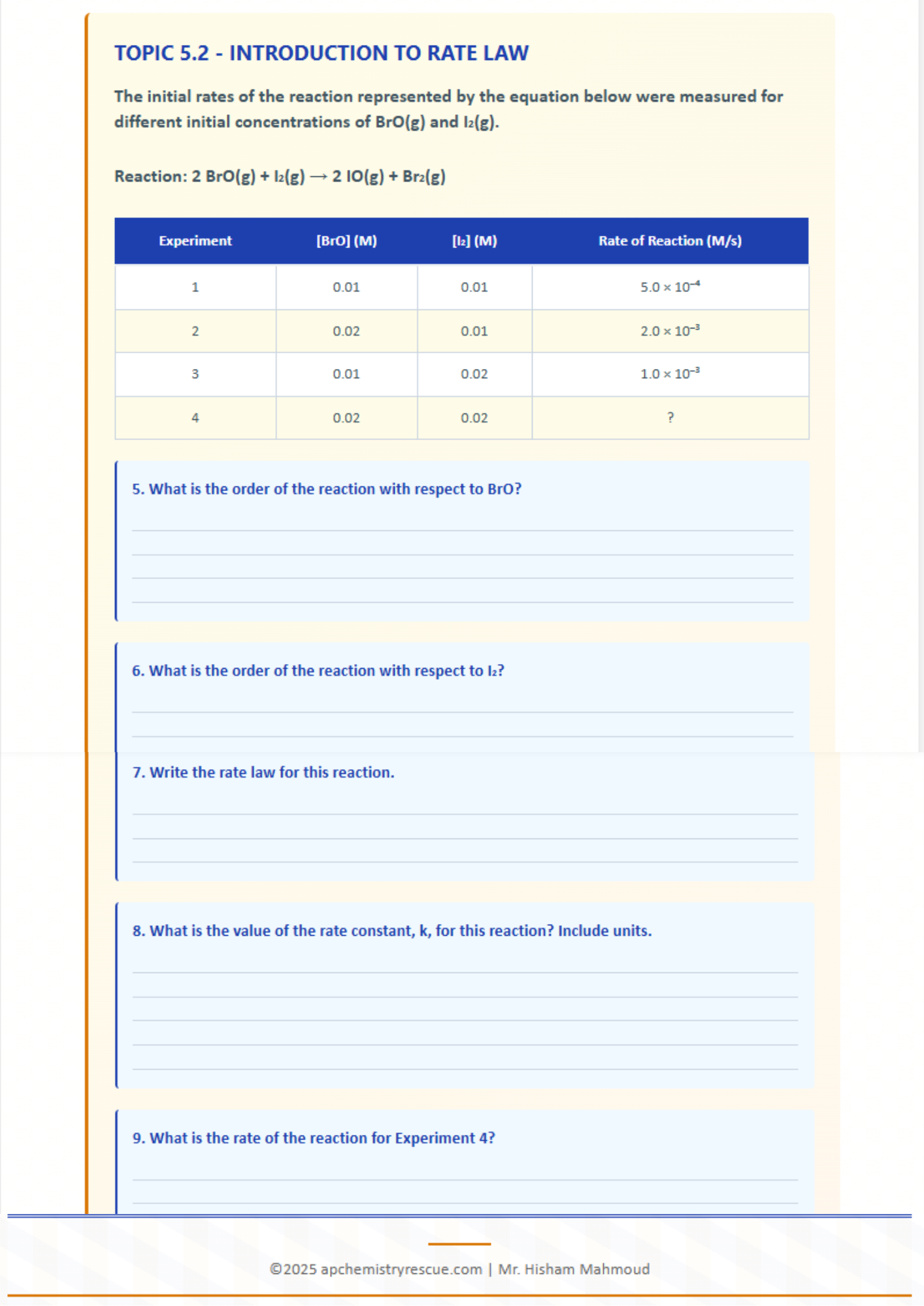 FREE AP Chemistry Unit 5 Kinetics Study Guide - Complete Practice Worksheet 