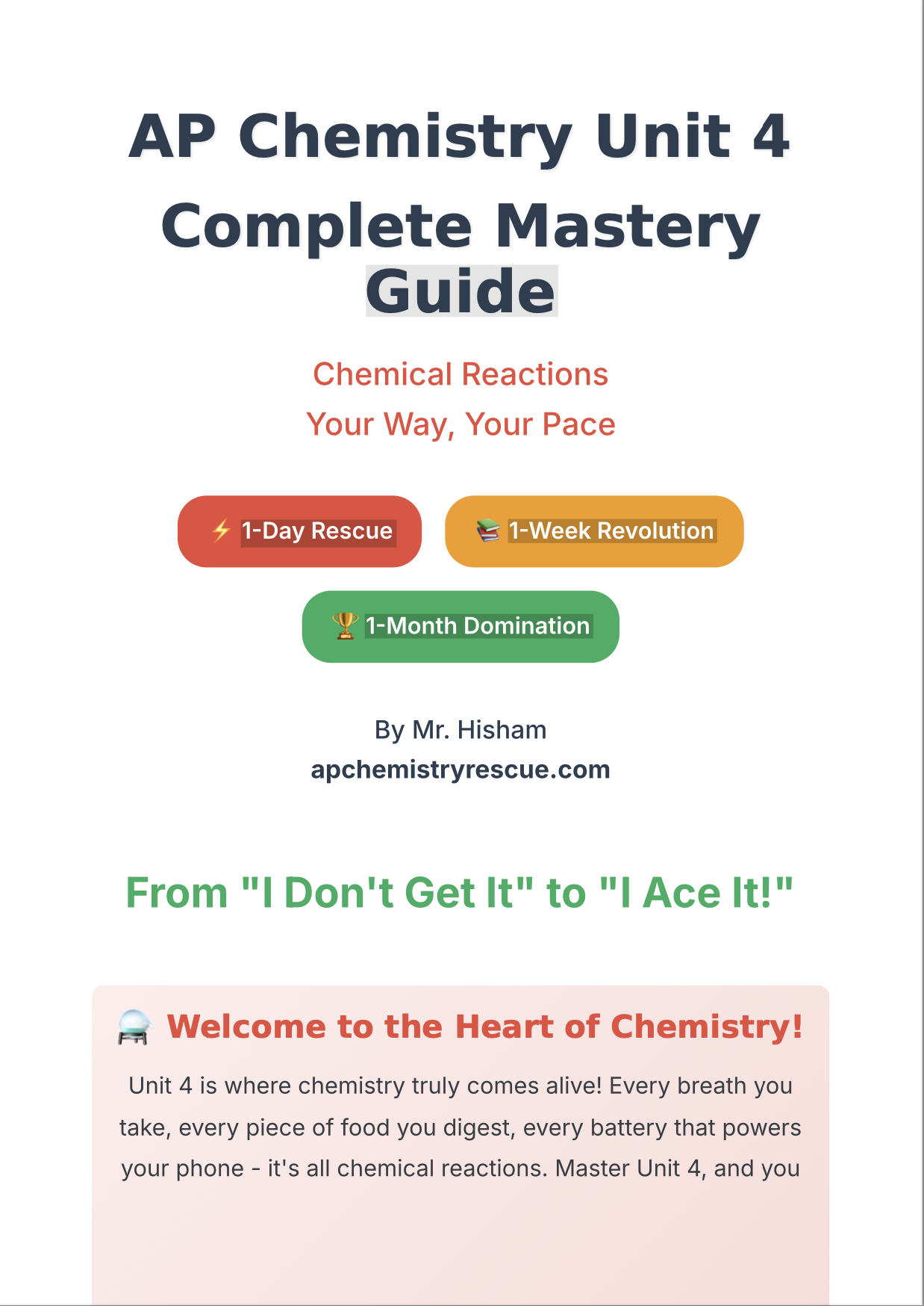 AP Chemistry Unit 4 Rescue Comprehensive Student Guide 