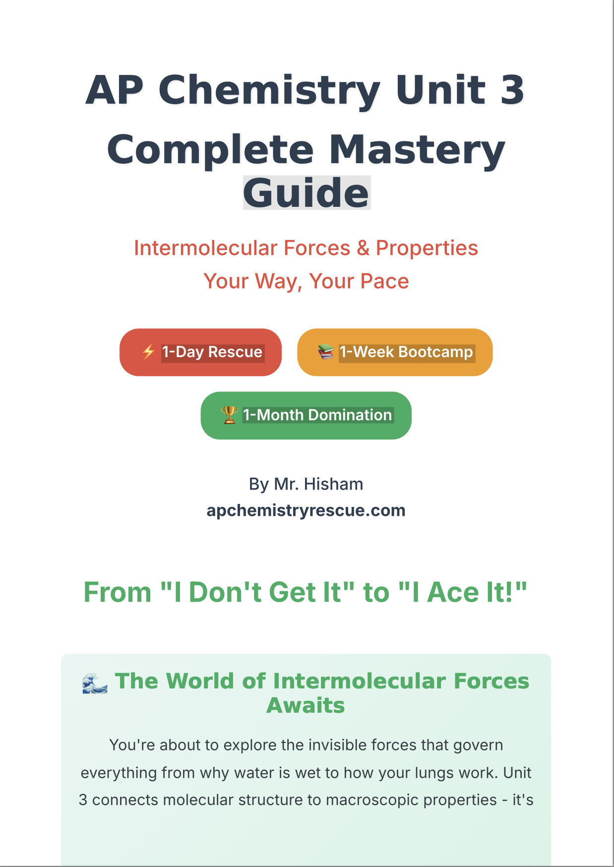 AP Chemistry Unit 3 Rescue Comprehensive Student Guide 