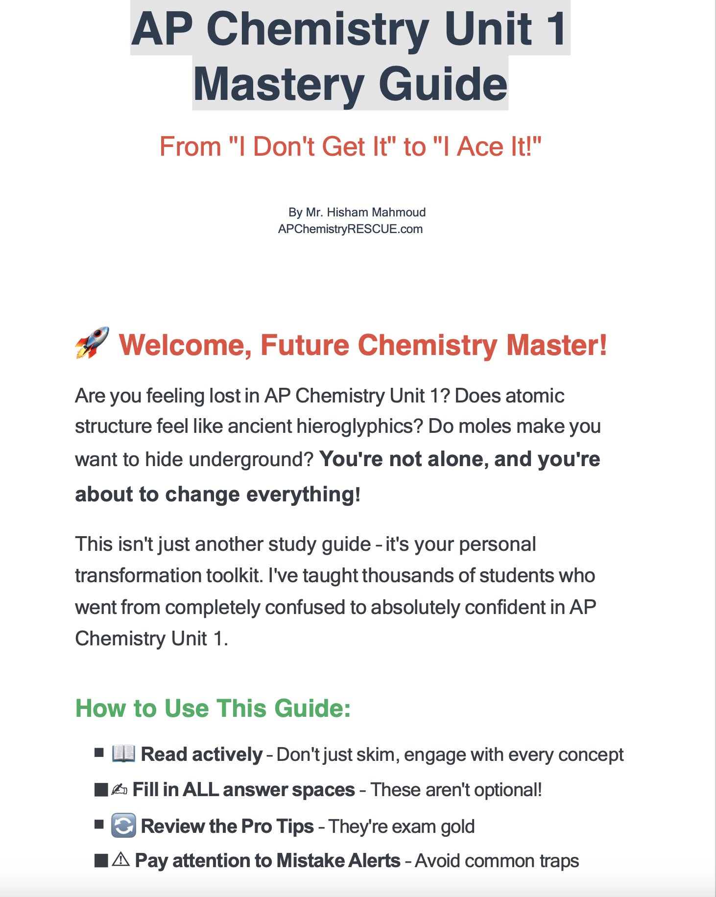 AP Chemistry Rescue Unit 1 Comprehensive Student Guide