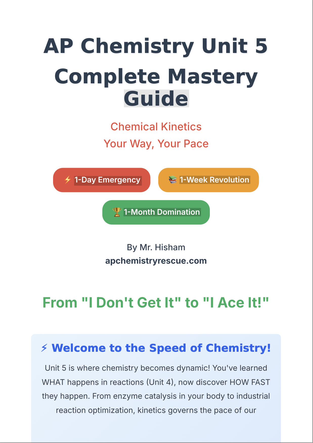 AP Chemistry Unit 5 Rescue Comprehensive Student Guide 