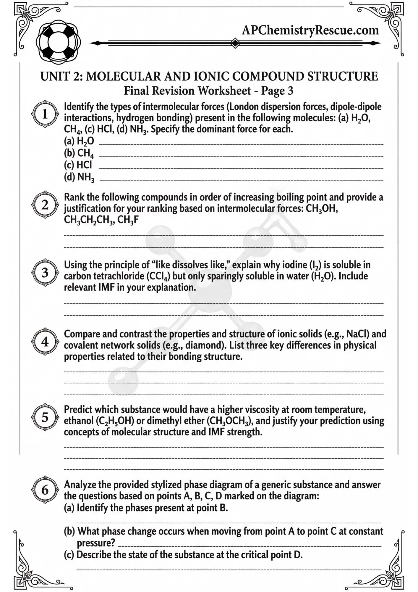 AP Chemistry Molecular & Ionic Structure Worksheet