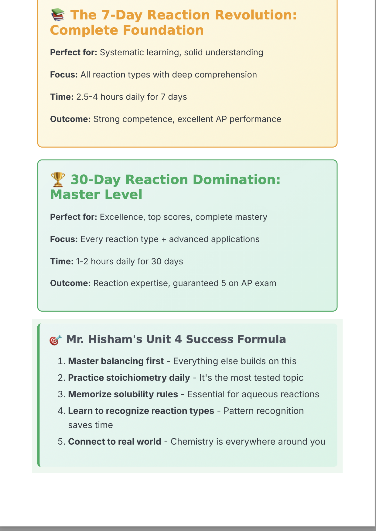 AP Chemistry Unit 4 Rescue Comprehensive Student Guide 
