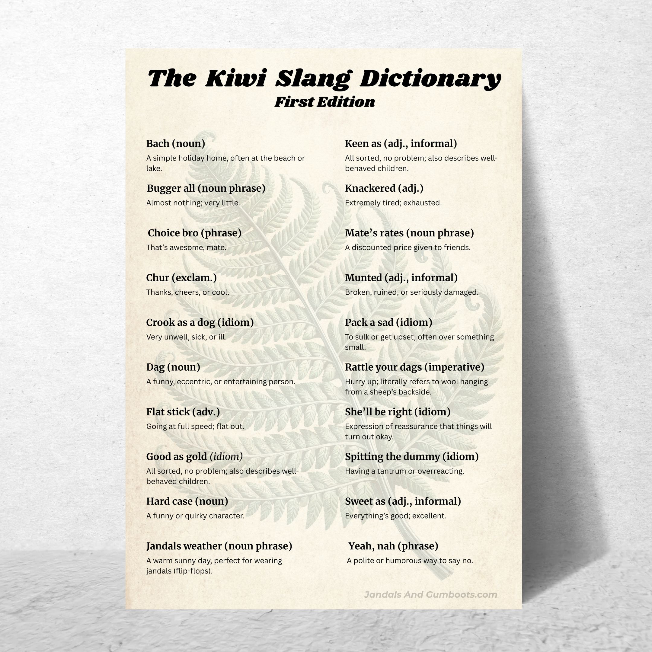 Kiwi Slang Dictionary Poster