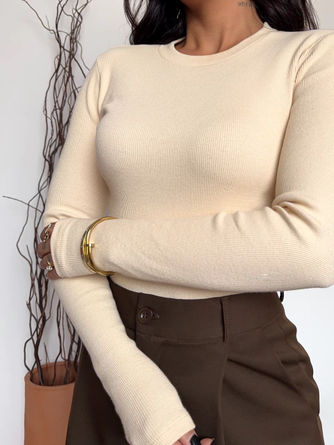 T-Shirt Manga Longa - Creme