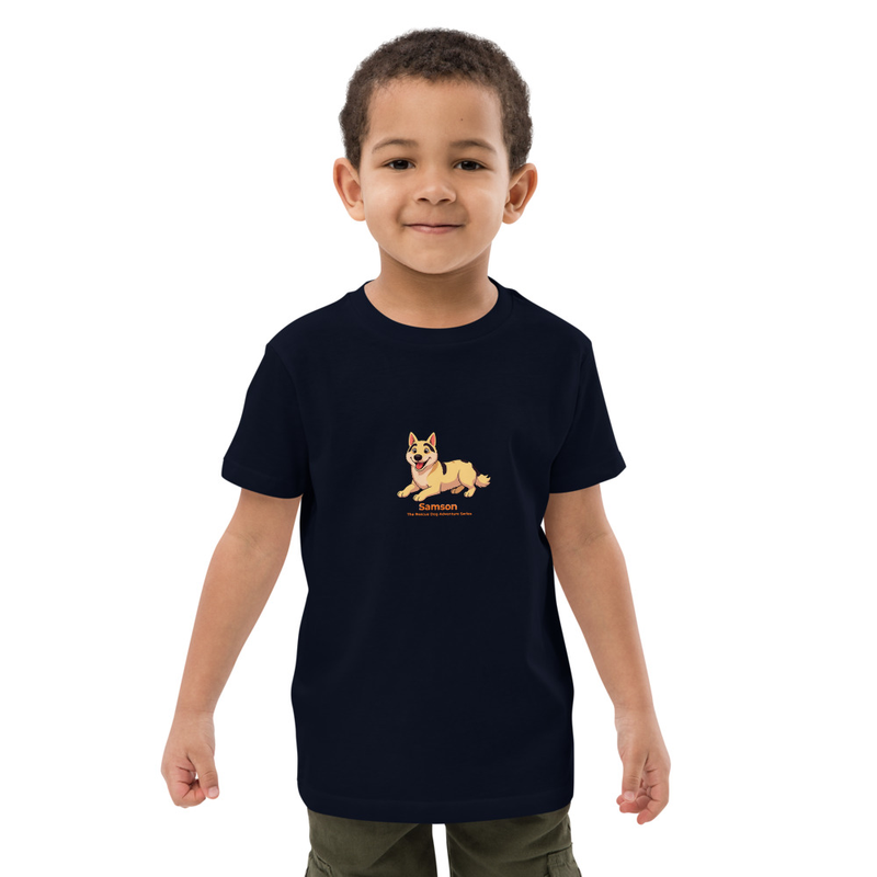 Samson print organic cotton kids t-shirt Black, French Navy