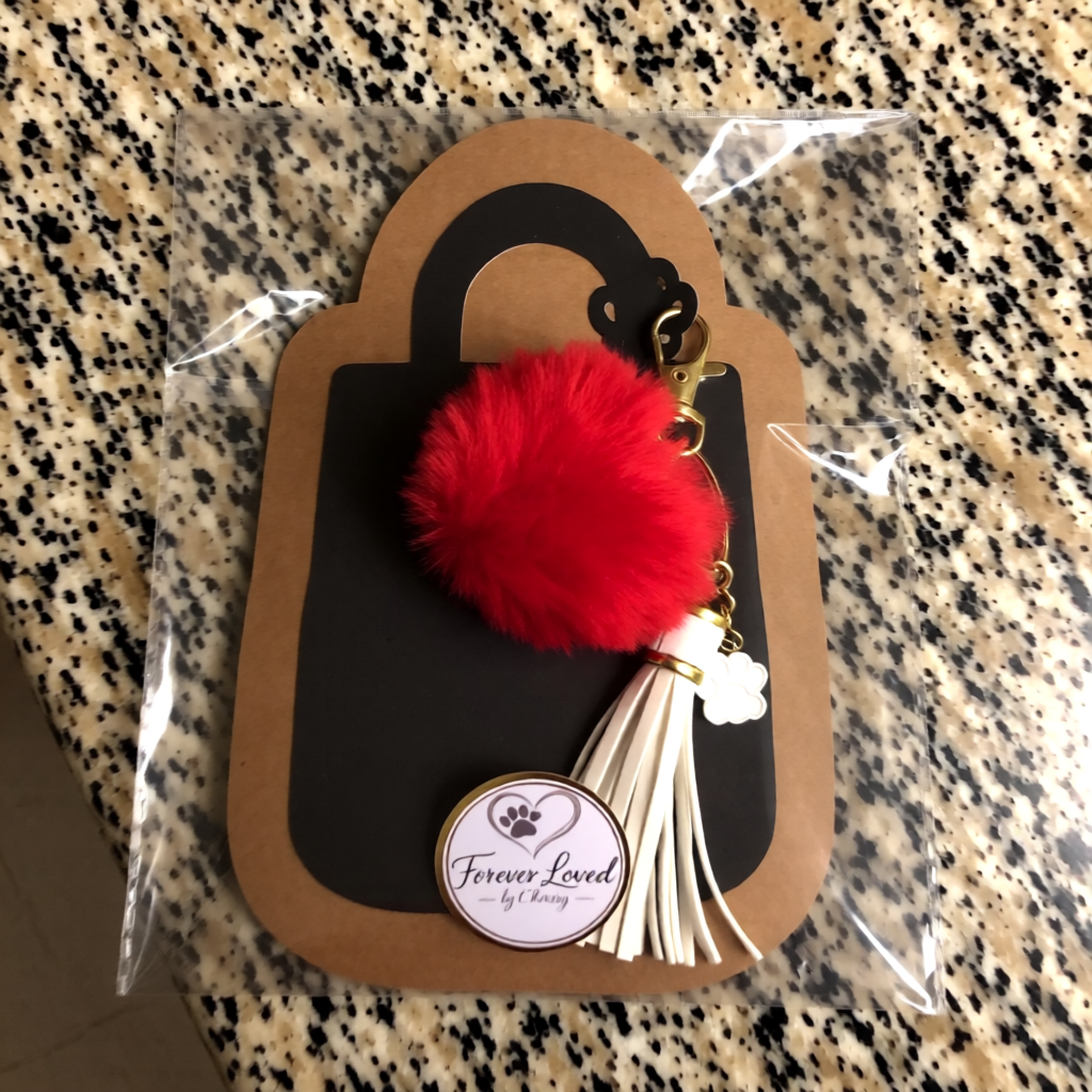 Dog Paw Bag Charm , Fluffy Pom Pom Keyring