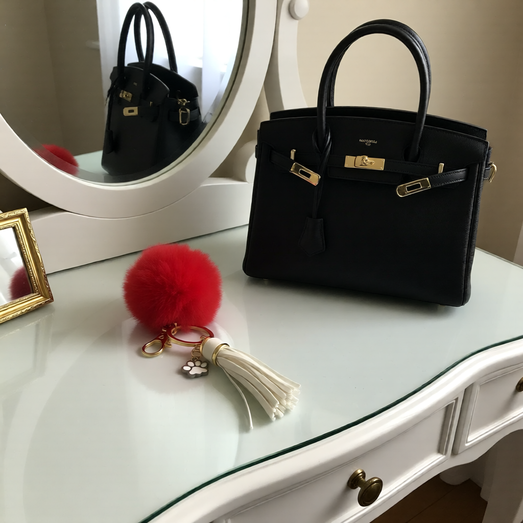 Dog Paw Bag Charm , Fluffy Pom Pom Keyring