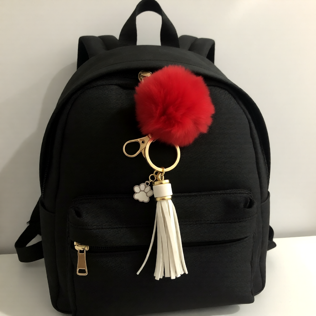 Dog Paw Bag Charm , Fluffy Pom Pom Keyring