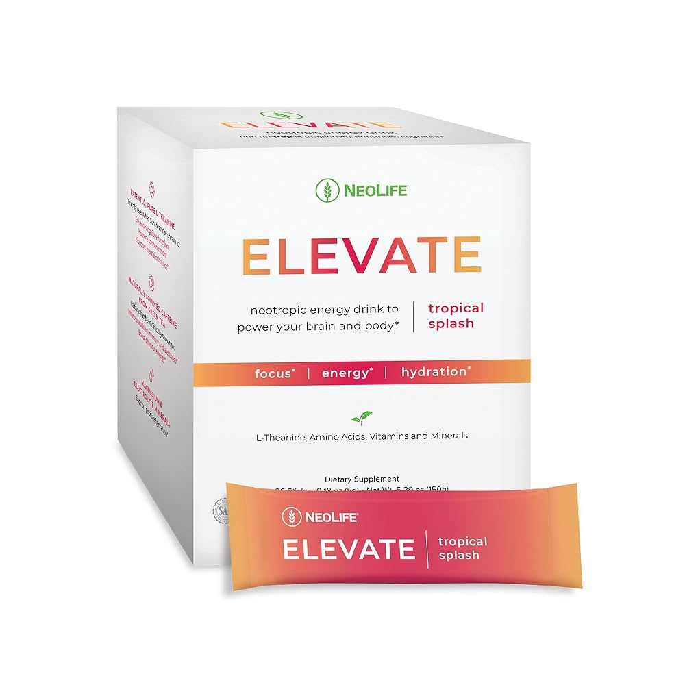 Elevate maisto papildas su L-teaninu, aminorūgštimis ir vitaminais.