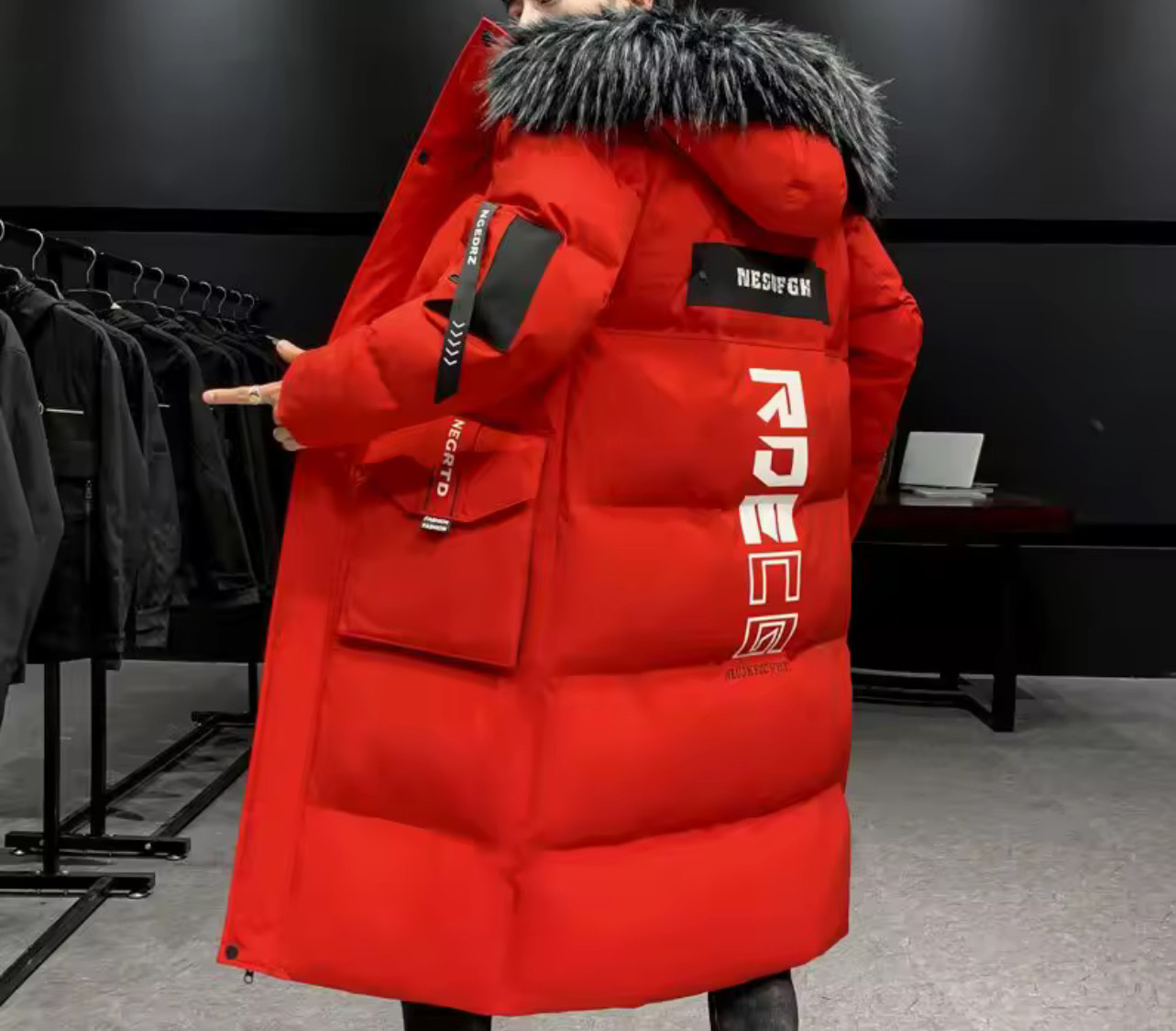 Red Long Winter Down Jacket