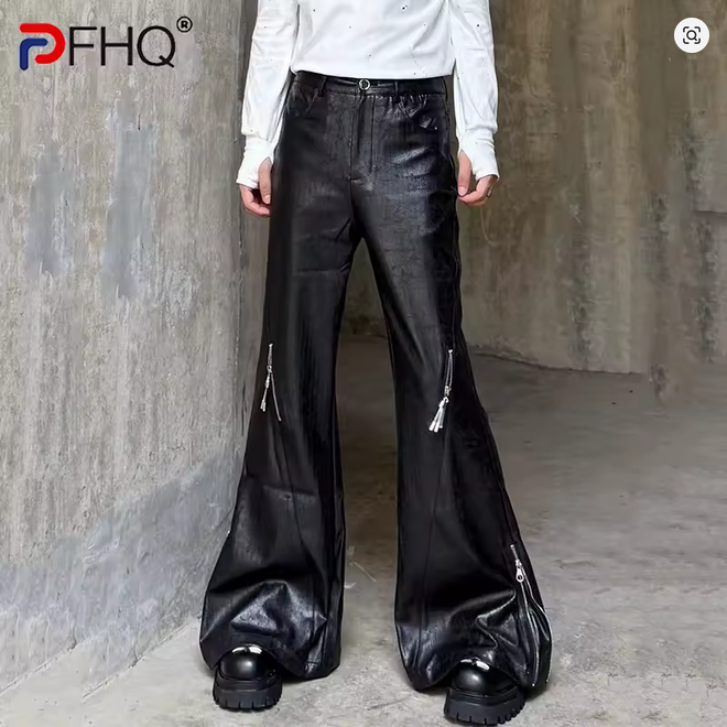 Black Wide-Leg Zipper Pants