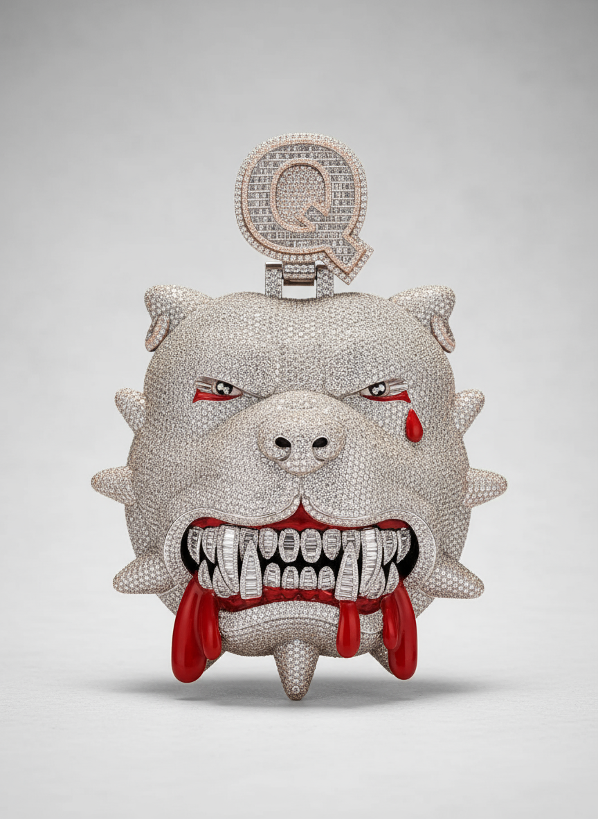 Diamond-Encrusted Bulldog Pendant
