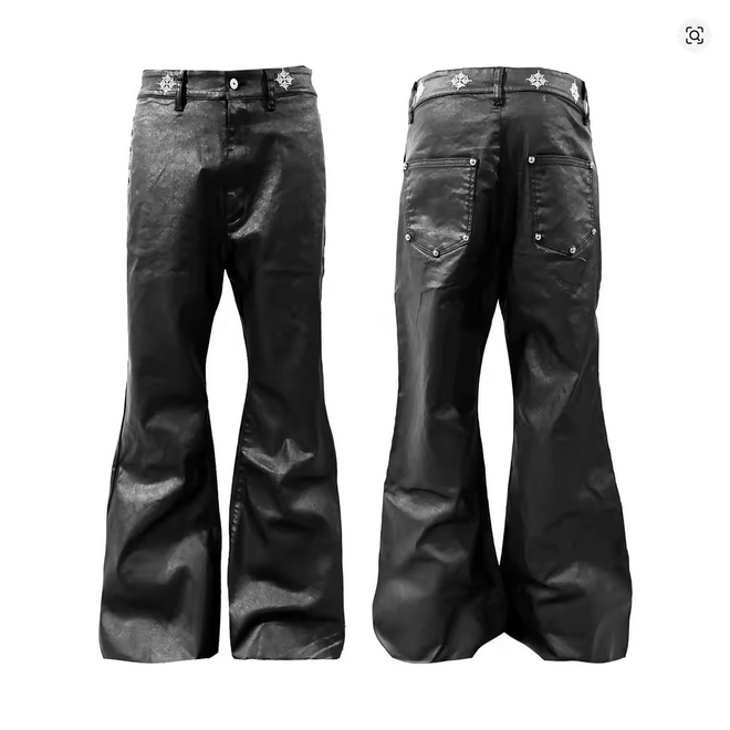 Black Wide-Leg Leather Pants