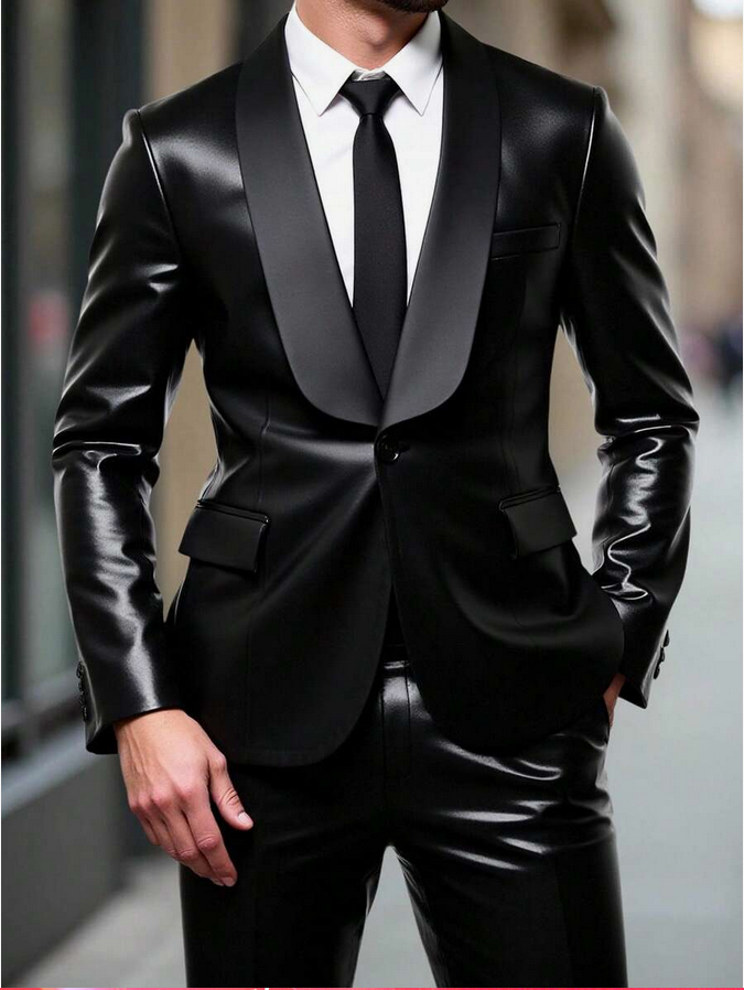 Men's Black Leather Suit
