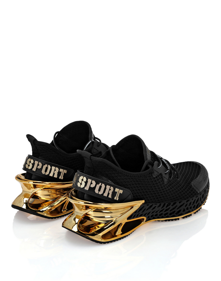 Black Sport Sneakers with Gold Heel