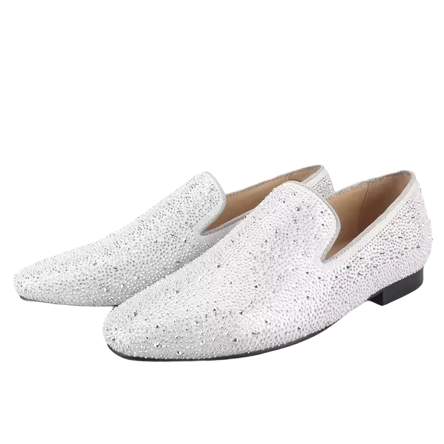 Piergitar White Rhinestone Loafers