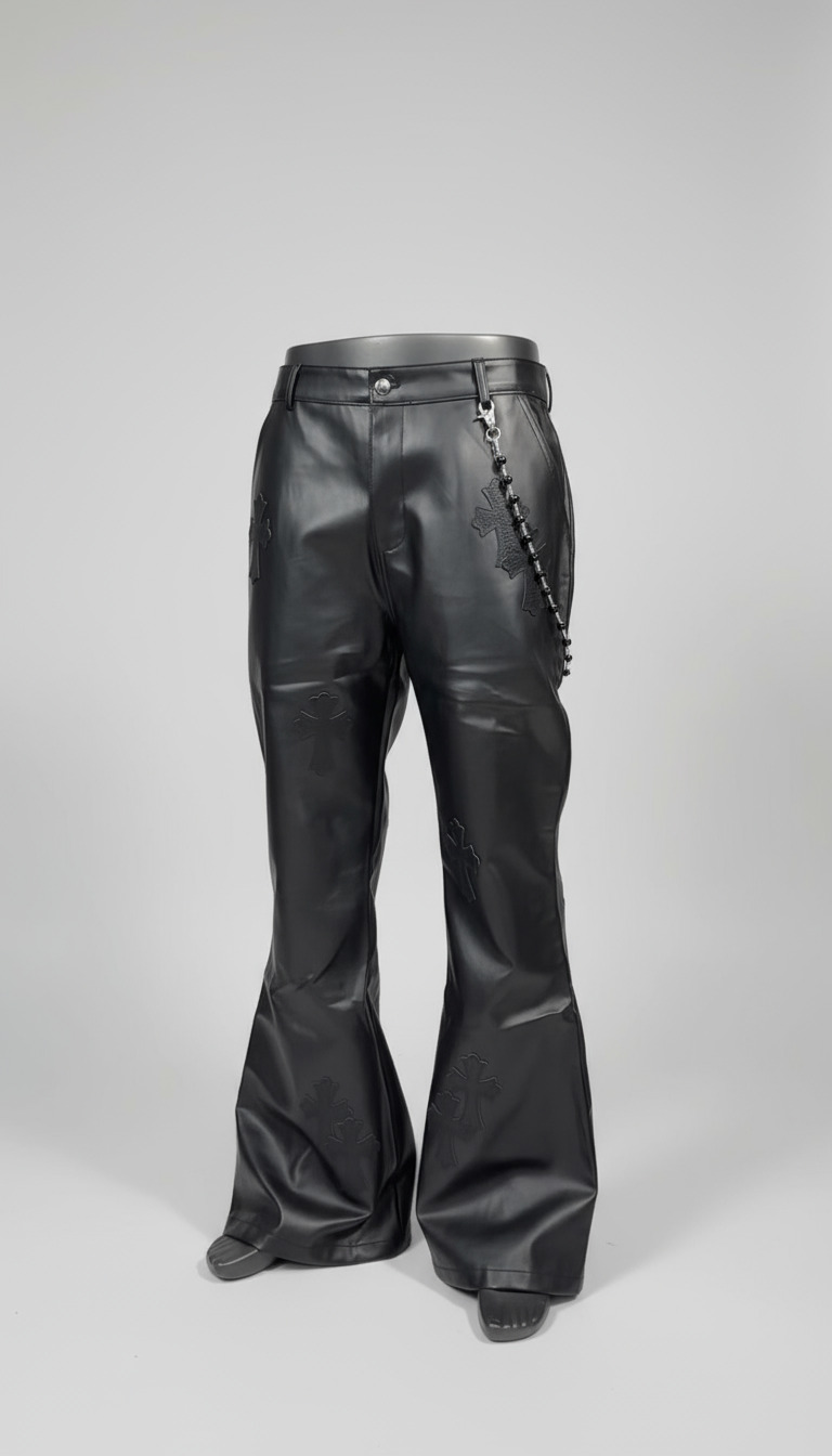 Black Faux Leather Flared Pants
