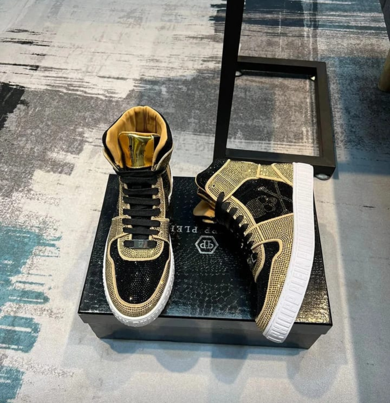Luxury Black and Gold High-Top Sneakers