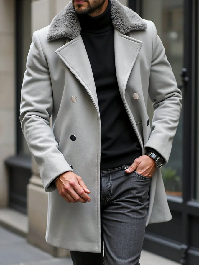 Men's Double-Breasted Wool Overcoat