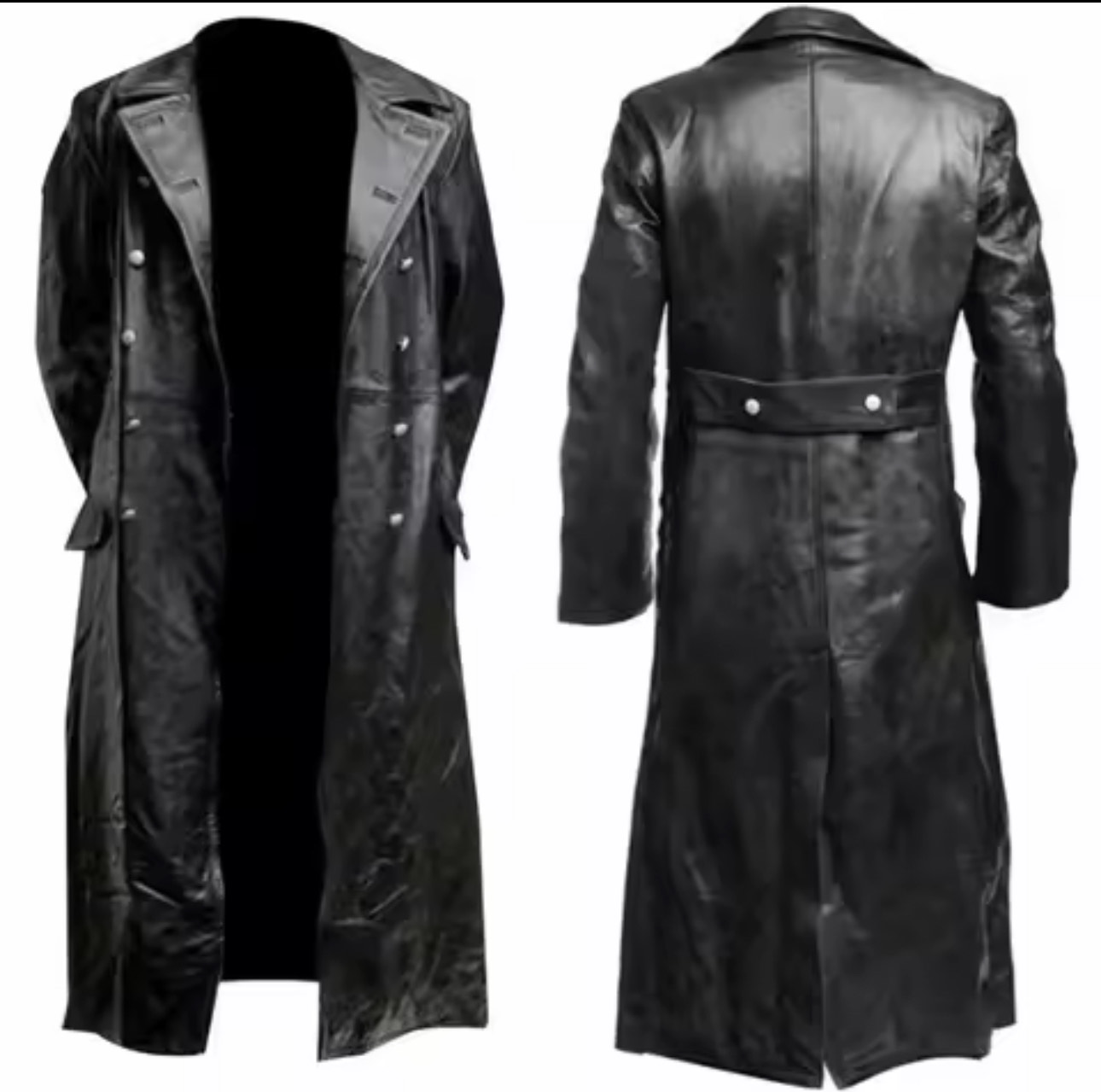 Men's Long Black Leather Coat