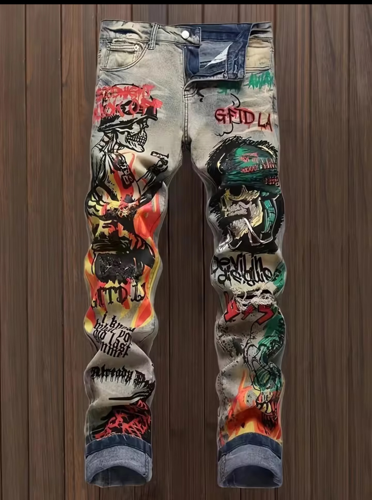 Graffiti Print Denim Jeans