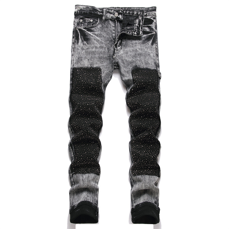 Men's Distressed Black and Grey Denim Jeans