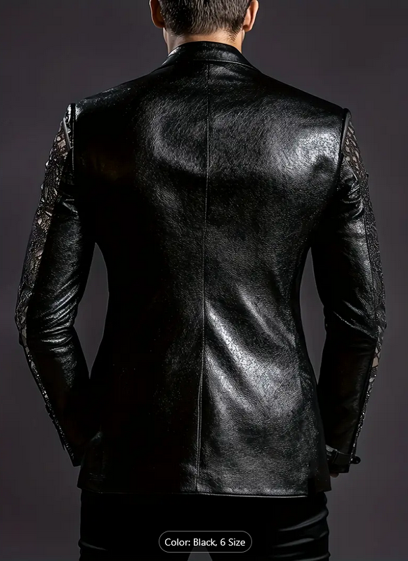 Men's Black Faux Leather Blazer