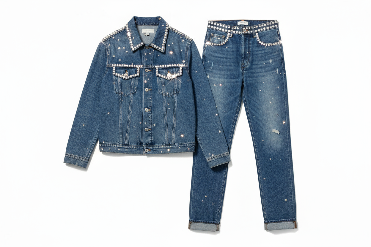 Studded Denim Jacket and Jeans Set