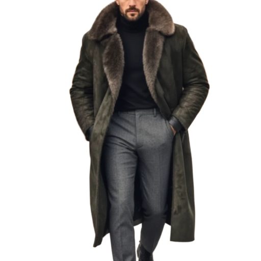 Men's Long Fur-Trimmed Winter Coat