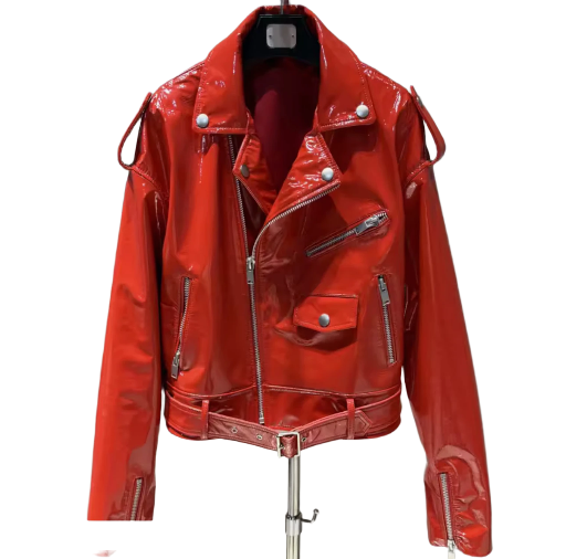 Red Patent Leather Biker Jacket