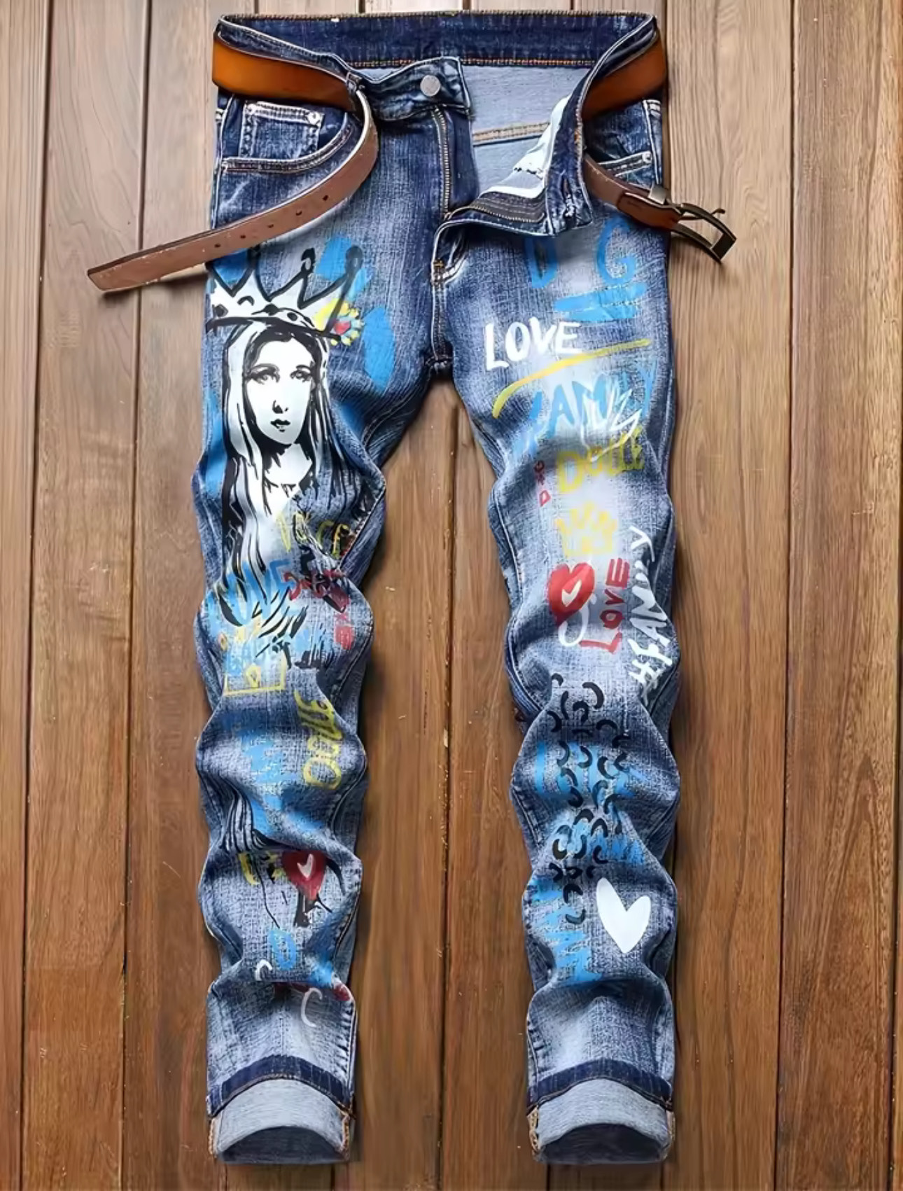 Graffiti Print Denim Jeans