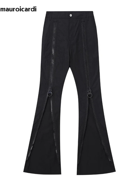 Black Flared Zipper Pants