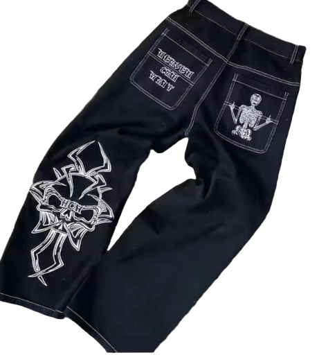Black Graphic Skeleton Jeans