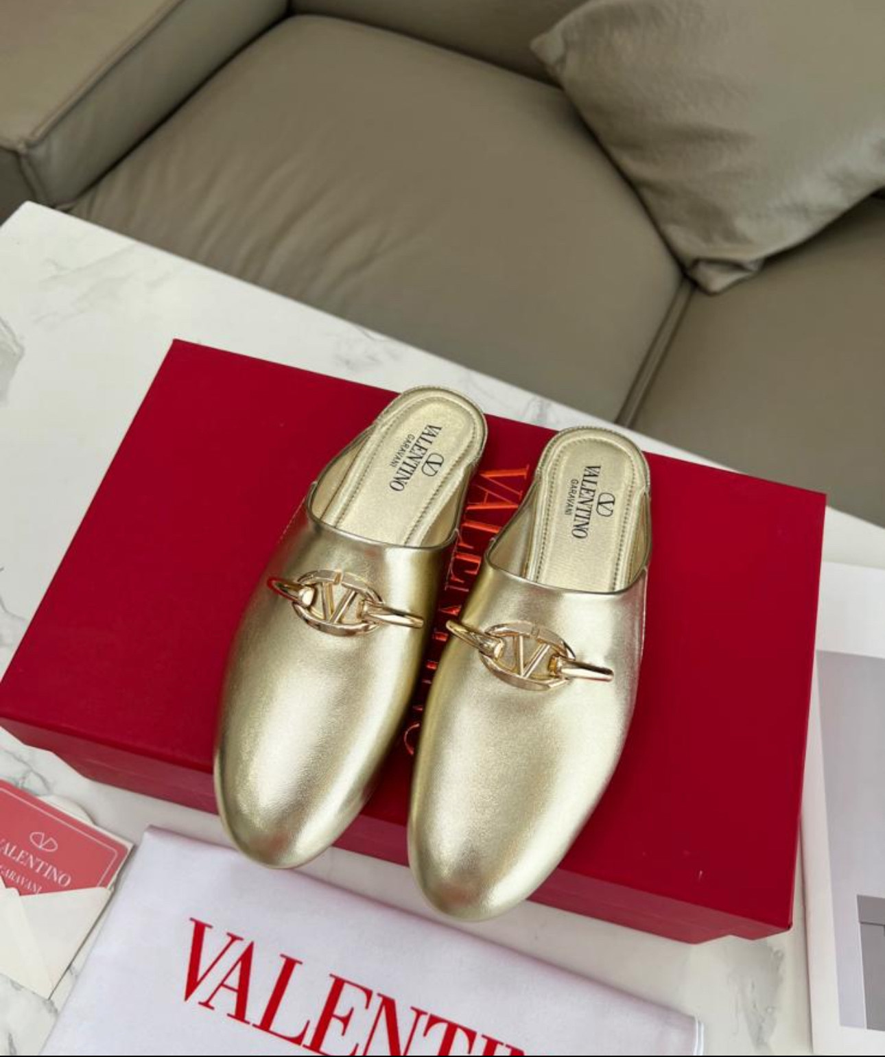 Valentino Garavani Gold Leather Loafers