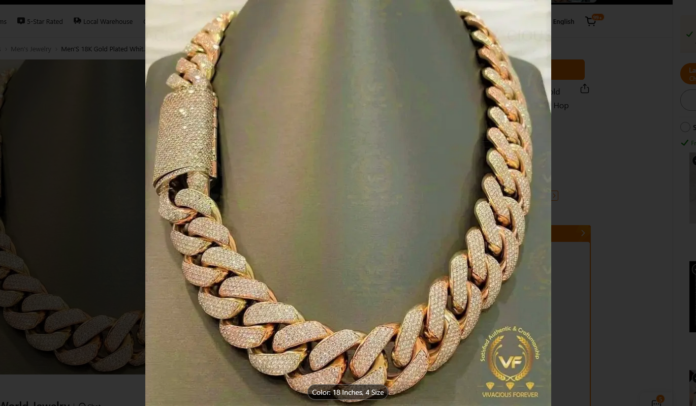 Men's 18K Gold Plated Cuban Link Chain