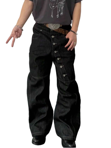 Asymmetrical Button Wide-Leg Jeans