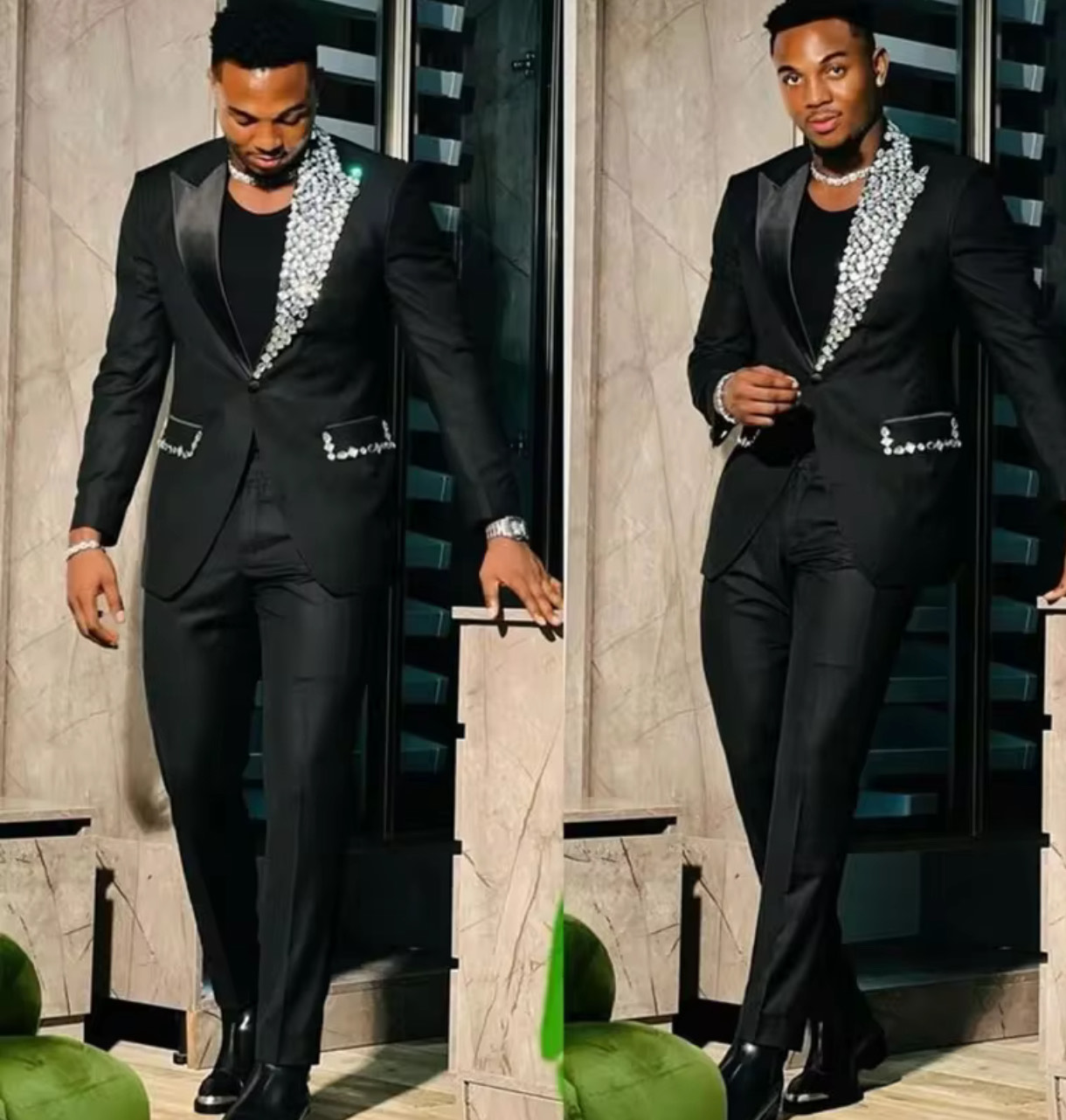 Men's Black Sequin Embellished Suit