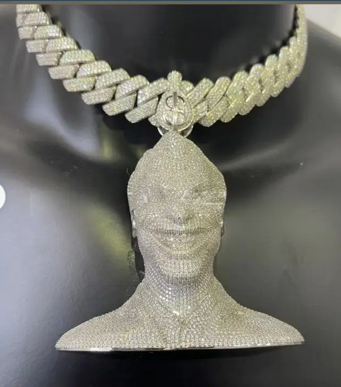Custom Diamond Bust Pendant Necklace