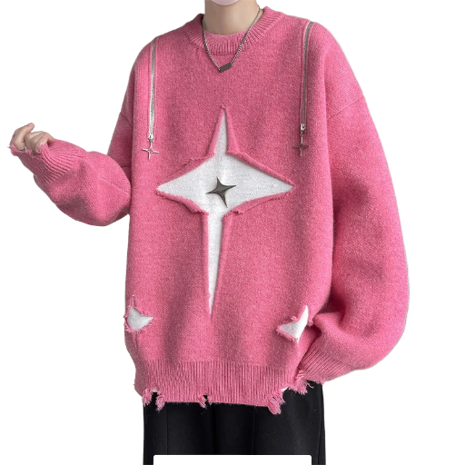 Pink Oversized Star Cutout Sweater