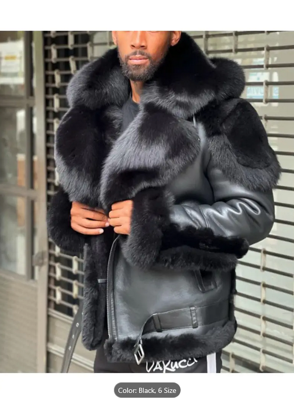 Luxury Black Faux Fur Leather Jacket