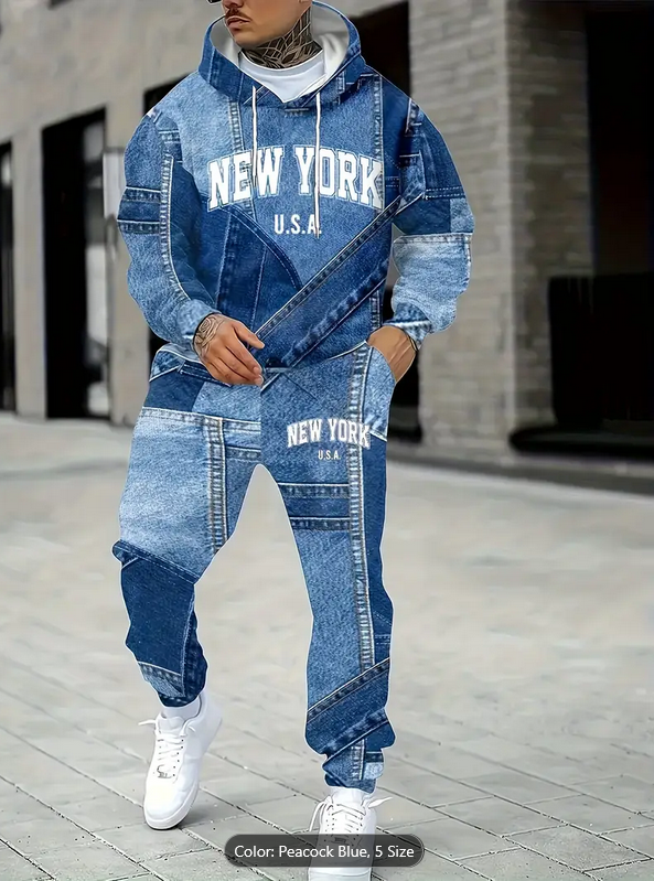 New York USA Patchwork Hoodie and Joggers Set