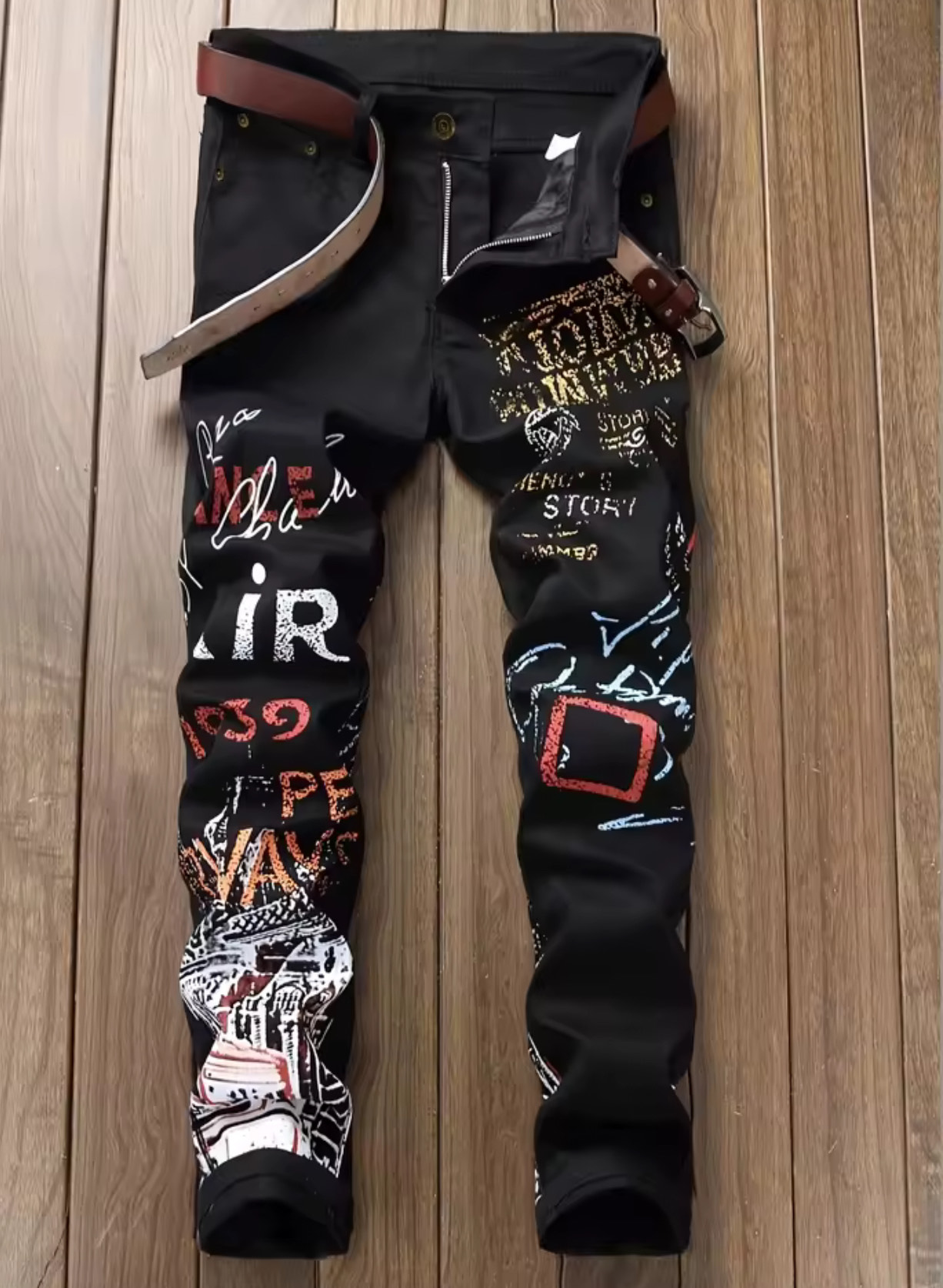Men's Artistic Graffiti Print Jeans