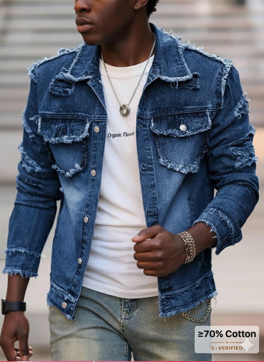 Men's Distressed Blue Denim Jacket