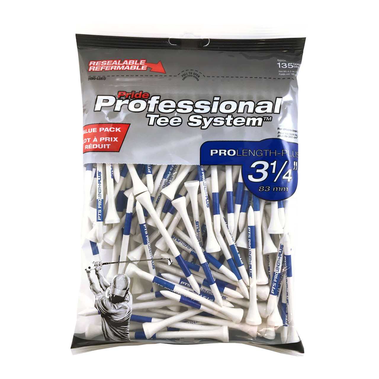 Pride PTS 3 1/4" White Hard Wood Tees - 135 Count