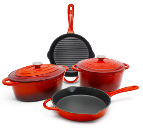 Red Enamel Cast Iron Cookware Set