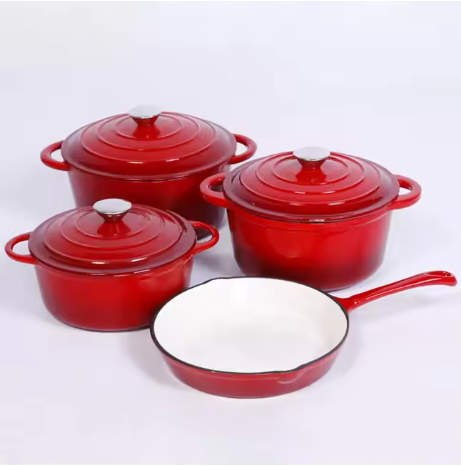 Red Enamel Cast Iron Cookware Set